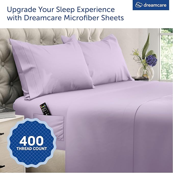 DREAMCARE King Size Sheets Set – 4 pcs Cooling Sheets – up to 21” Deep Pocket King Sheet Set – Hotel Luxury Sheets & Pillowcases – Superior Softness 100% Microfiber with Side Pocket - Lavender