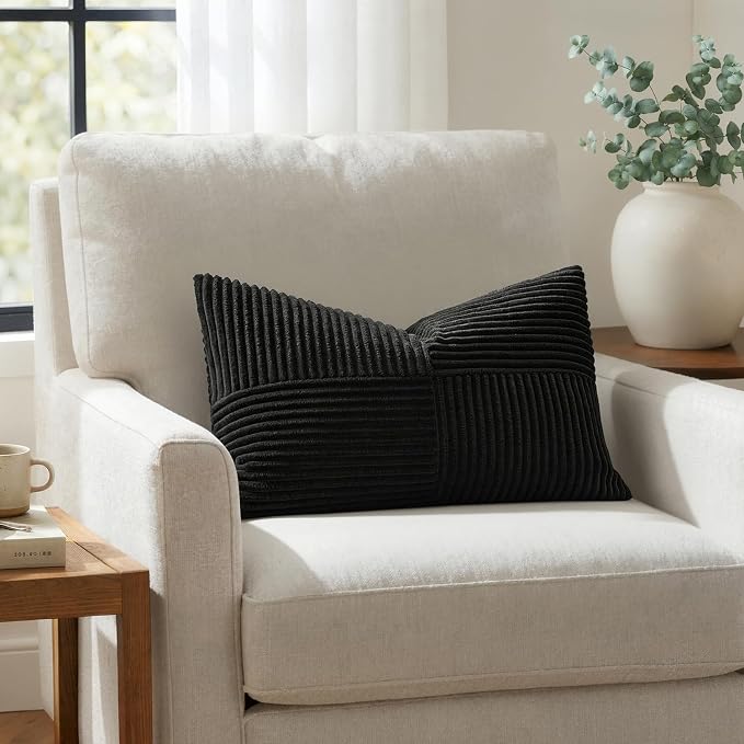 MIULEE Black Decorative Lumbar Throw Pillow Covers 12x20 Inch 2 Pack | Boho - Image 4