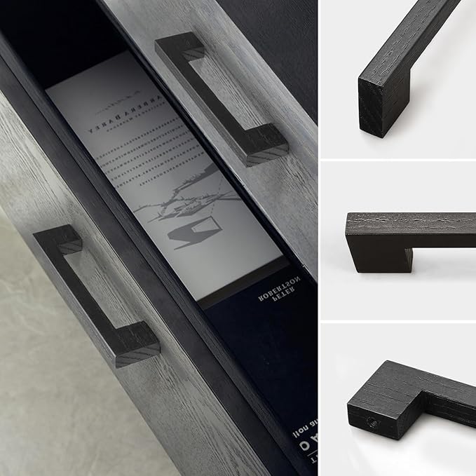 Black Square 7-1/2in 10 pcs Wooden Drawer Pulls Handle pulls for cabinets Kitchen Cabinet Drawer pulls Cabinet Door Pull