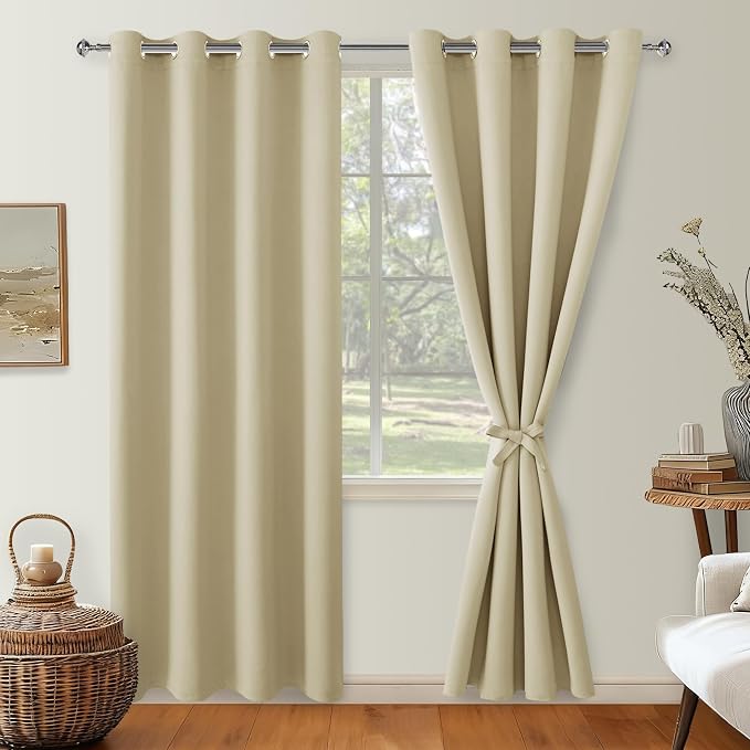 Blackout Curtains for Bedroom, Light Beige, 52 x 84 Inch, 2 Panels | Thermal - Image 8