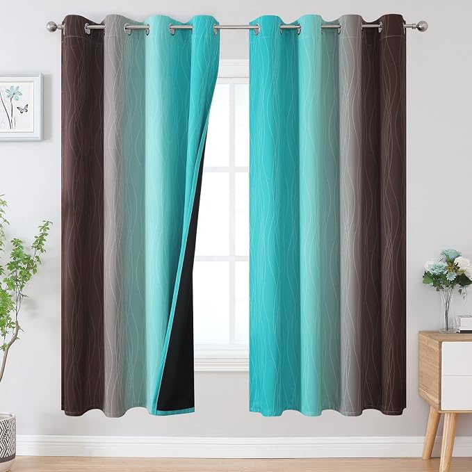 Brown and Teal Ombre Blackout Curtains by ESTELARTEXTILER