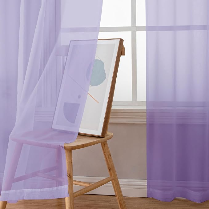 Simplebrand Lavender Sheer Curtains 63 Inch Length 2 Panels, Rod Pocket Solid - Image 4