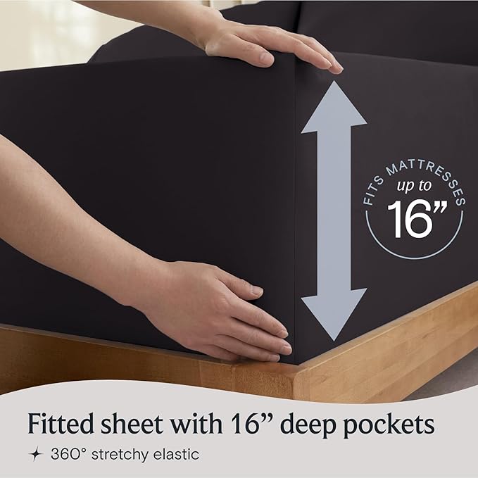 LuxClub 4 PC Full Sheet Set, Breathable Luxury Bed Sheets, Deep Pockets Wrinkle Free Cooling Bed Sheets Machine Washable Hotel Bedding Silky Soft - Black Full