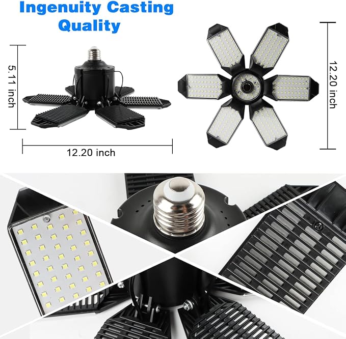LED Garage Light - 160W Garage Light Bulb 64000LM 6500K Super Bright Garage Lighting w/ 6 Deformable Panels Screw in Shop Lights for Basement Workshop Warehouse Attic - 4Pack