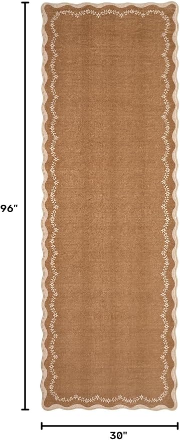 GarveeHome 2.5x8 Scalloped Washable Runner Rug Non Slip Hallway Kitchen Rug | - Image 2