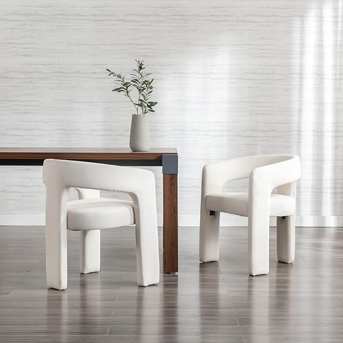 Modern Barrel Dining Chair, Velvet Upholstered Accent Side Chair with Arms Comfy Makeup Vanity Chair, Dining Living Room Kitchen Chair, Beige