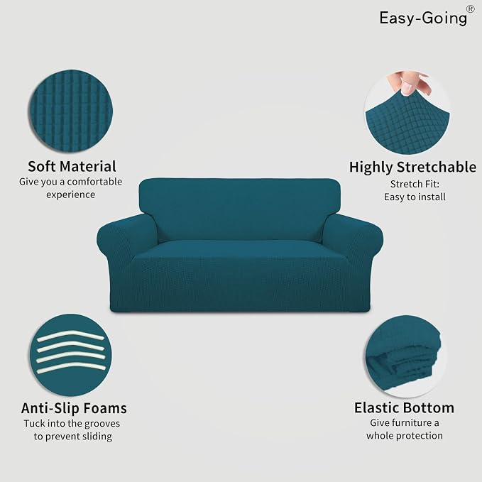 Easy-Going Stretch Oversized Loveseat Couch Covers Washable Peacock Blue | - Image 3