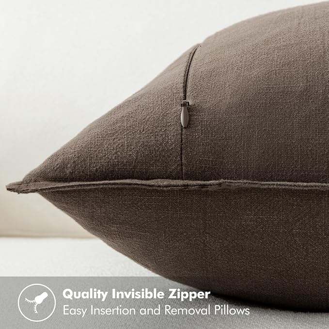MIULEE Decorative Linen Euro Sham Pillow Covers 24x24 Inch Coffee | Boho - Image 6