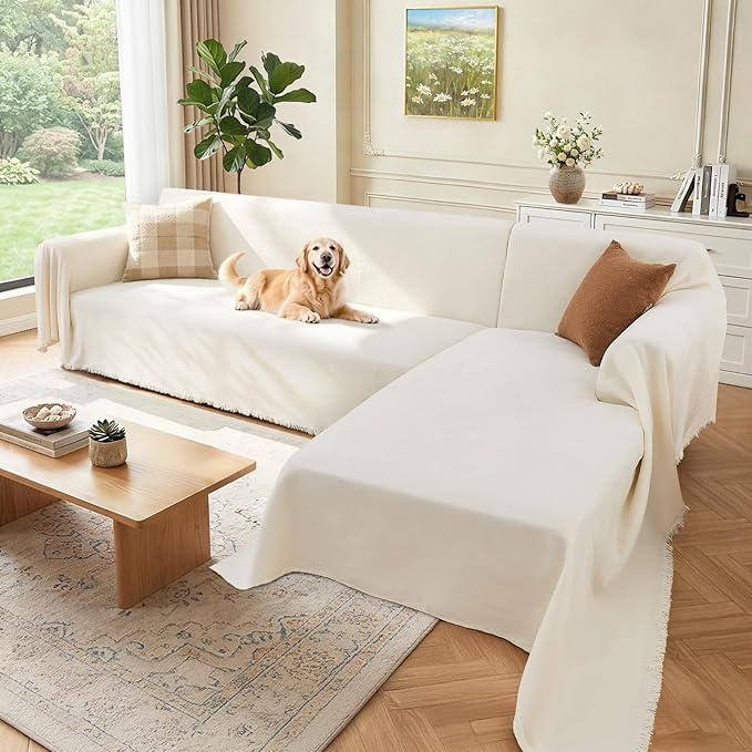 2 Pieces Sectional Couch Covers L Shaped Cover XXXL Cream White | Thick by Unknown