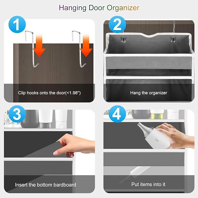 Over The Door Organizer Closet,6 Bins 12 Side Pockets,Hanging Organizer,Anti Tilt 50 lbs Load Organizers and Storage with Clear Window for Bedroom,Nursery,Rv,Bathroom,Camper(Grey)