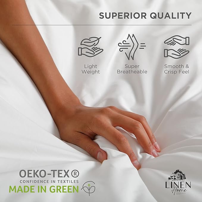 Linen Home 100% Cotton Percale Sheets Full Size, Charcoal, Deep Pocket, 4 Pieces Set - 1 Flat, 1 Deep Pocket Fitted Sheet and 2 Pillowcases, Crisp Cool and Strong Bed Linen