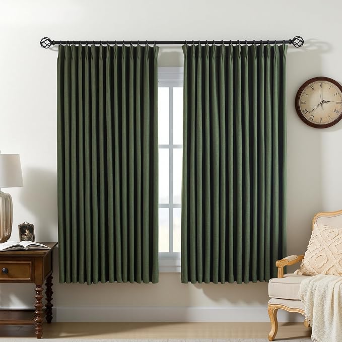 Pinch Pleated Linen Curtains 100% Blackout 63 Inches Long by AUSSPVOCT