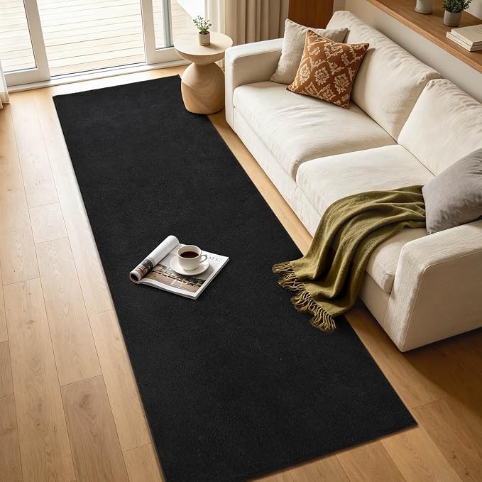 2x8 Black Solid Runner Rug Washable Non-Slip - Image 7