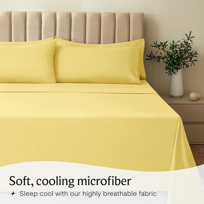 LuxClub 3 PC Sheet Set Bed Sheets Deep Pockets 16" Eco Friendly Wrinkle Free Cooling Machine Washable Hotel Bedding Silky Soft - Lemon Twin XL