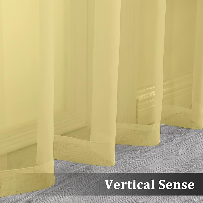 Mustard Yellow Sheer Curtains 63 Inches Length 2 Panels Rod Pocket Light Weight - Image 5