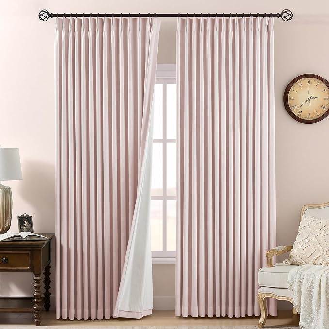 Pinch Pleated Linen Curtains 100% Blackout 84 Inches Long by AUSSPVOCT