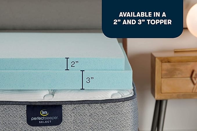 Serta ThermaGel Cooling, Pressure-Relieving Memory Foam Mattress Topper, 3 Inch, Full,Blue
