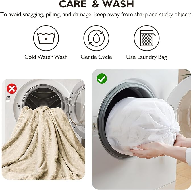 EMME Cotton Blanket King Size for Bed Soft Muslin Blankets 108"x90" Beige - Image 6