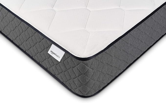 Amazon Basics Memory Foam Mattress, Queen Size Mattress, Hybrid, 12 Inch, Medium Feel, Motion Isolation Springs, White/Gray