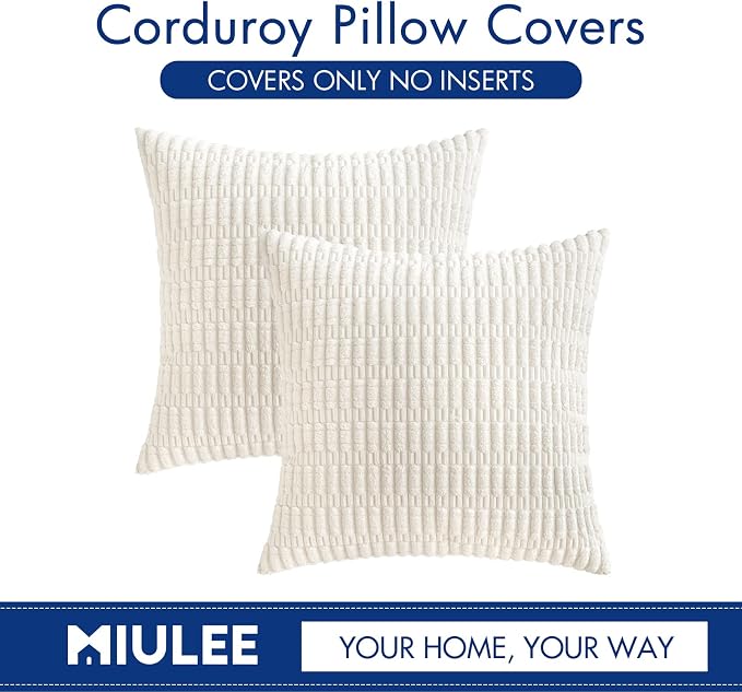 MIULEE Corduroy Decorative Throw Pillow Covers 16x16 Pure White Pack of 2 | - Image 9