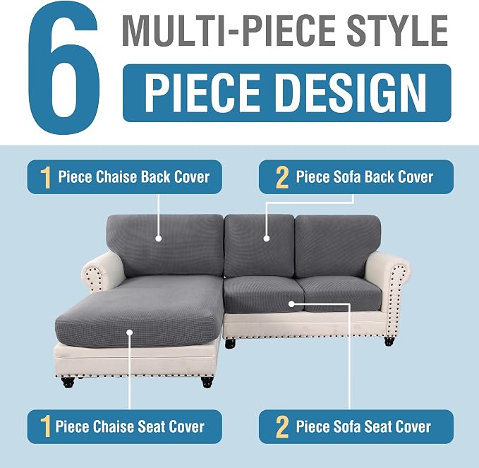 H.VERSAILTEX Sectional Couch Covers 6 Pieces Stretch Sofa Covers - Image 3