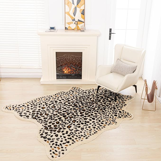 Cheetah Rug, Leopard Print Rug 5.2x6.6 Faux Animal Print Carpet Cheetah Area Rug - Image 6