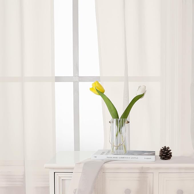 Ivory Sheer Curtains 48 Inch Length 2 Pcs, Rustic Farmhouse Curtains - Image 4