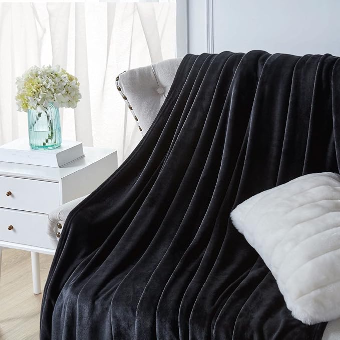 Walensee Fleece Blanket Plush Throw Fuzzy Lightweight (XL-Twin Size 66x90 Black) Super Soft Microfiber Flannel Blankets for Couch, Bed, Sofa Ultra Luxurious Warm and Cozy for All Seasons