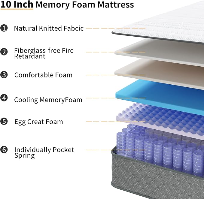 PurrJoys Mattress Double Mattress, 10 Inch Hybrid Memory Foam Firm Full Size Mattres with Hybrid Full Bed Matress in a Box Pressure Relief & Supportive Full Size Mattresses