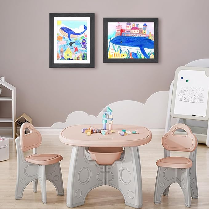 KINLINK 10x12.5 Kids Art Frames Set of 2, Solid Wood Kids Artwork Frames Changeable with Acrylic Front Opening Holds 150 Pictures, Art Frame for Kids Artwork with Mat or without Mat, Black Wood