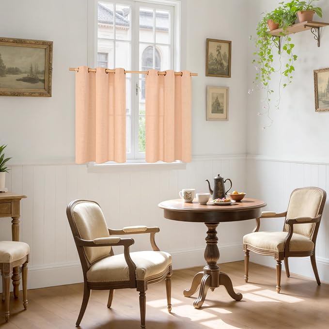 YoungsTex Peach Linen Curtains 40 Inches Long, Short Drapes - Image 2