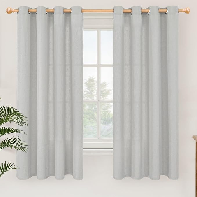YoungsTex Grey Linen Curtains 63 Inch Length 2 Panels by YoungsTex