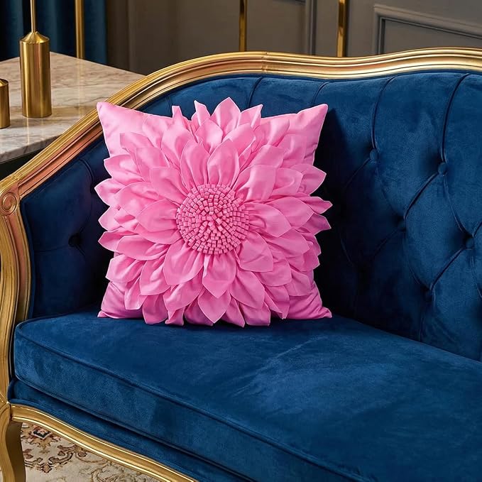Hot Pink Accent 3D Flower Decorative Throw Pillow Covers - Image 7