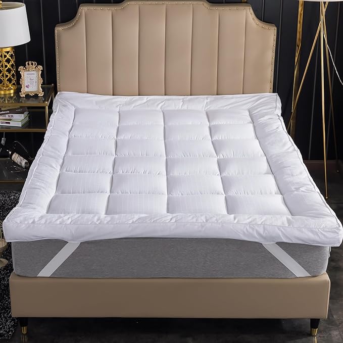 Extra Thick Twin Size Mattress Topper. Cooling Mattress Pad. 100% Cotton Pillow Top, 1400GSM Soft Down Alternative Fill (39x75'')