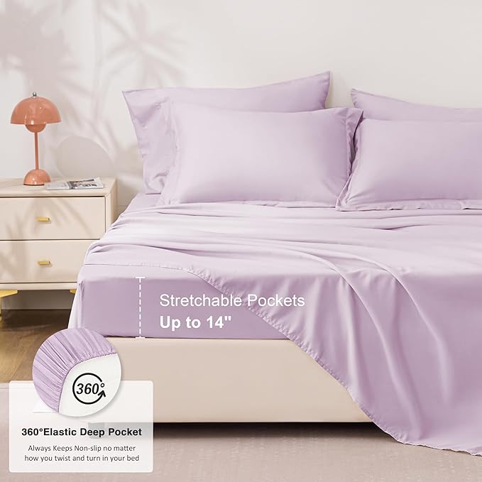 Love's cabin Twin Comforter Set Light Purple, 5 Pieces Twin Bed in a Bag, All Season Bedding Sets with 1 Comforter, 1 Flat Sheet, 1 Fitted Sheet, 1 Pillowcase and 1 Pillow Sham