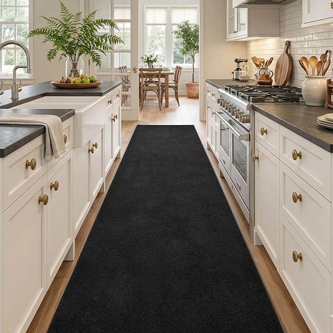 2x10 Black Solid Runner Rug Washable Non-Slip - Image 2