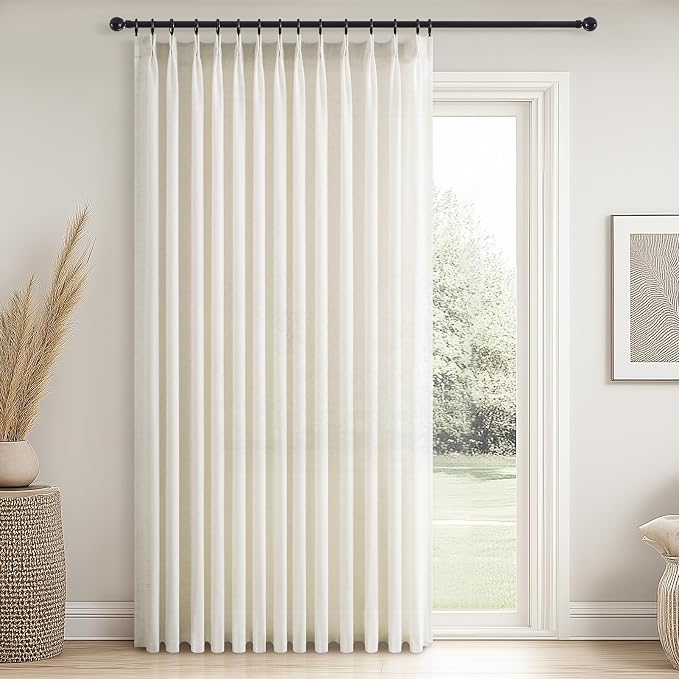 Topfinel 96 Inches Long Pinch Pleated Semi Sheer Curtains, Natural Linen by Topfinel