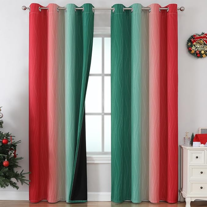 Red and Green Ombre Blackout Curtains 52Wx84L 2 Panels | Ombre Christmas by ESTELARTEXTILER