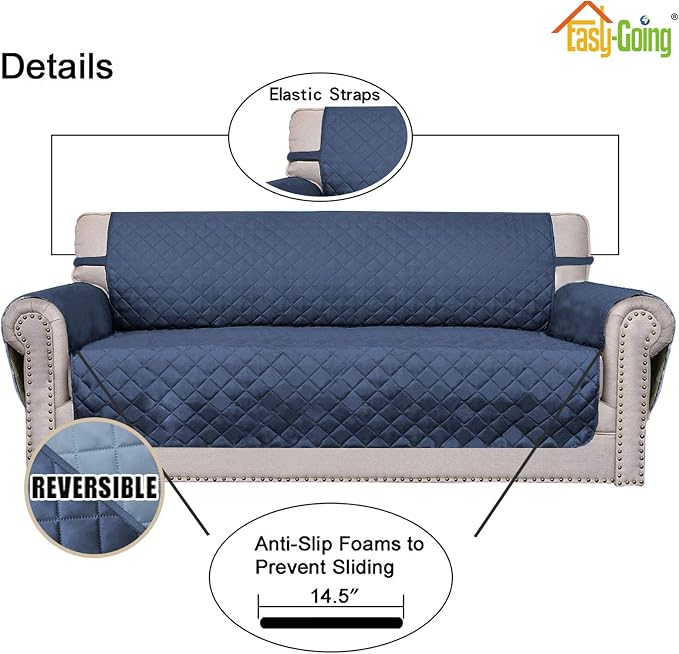 Easy-Going Reversible Couch Cover, 2 Cushion Sofa, Dark Blue/Light Blue | - Image 3