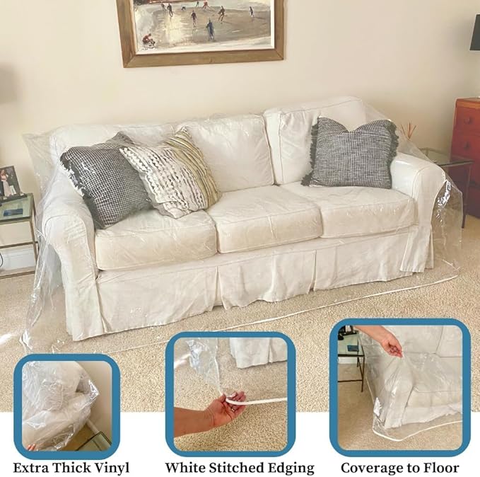 Evelots Clear Vinyl Couch Cover, Waterproof 3-Seat Sofa Protector | Heavy-duty - Image 3