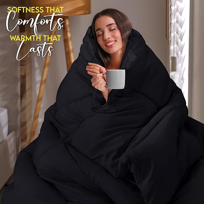 Utopia Bedding Comforter Duvet Insert, Quilted Comforter with Corner Tabs, Box Stitched Down Alternative Comforters Twin Size (Black)