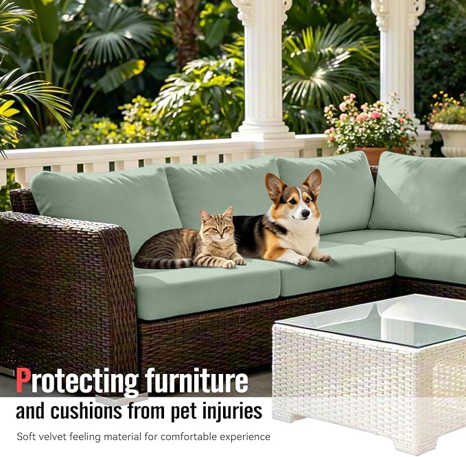 8Pcs Outdoor Cushion Covers, Stretch Patio Furniture Couch Chair Slipcovers | - Image 3