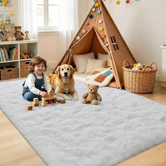 Noahas 4'x5'3'' White Fluffy Soft Area Rug Non-Slip - Image 4