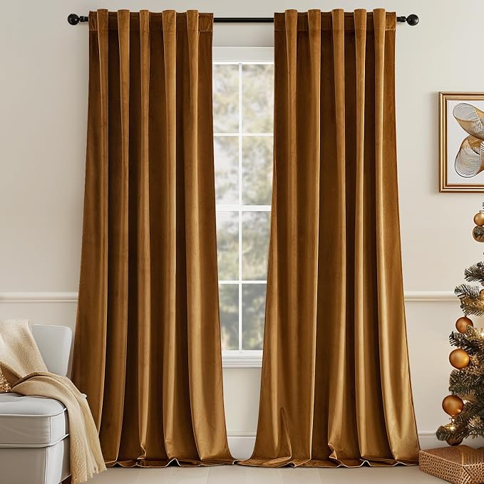 MIULEE Velvet Curtains 52x72 inches 2 Panels Gold Brown Blackout Curtains | by MIULEE