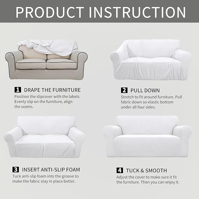 Easy-Going Stretch Oversized Loveseat Couch Covers Washable Snow White | - Image 6