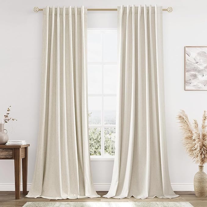 100% Blackout Linen Curtains 84 Inch Length 2 Panels Set by Guken