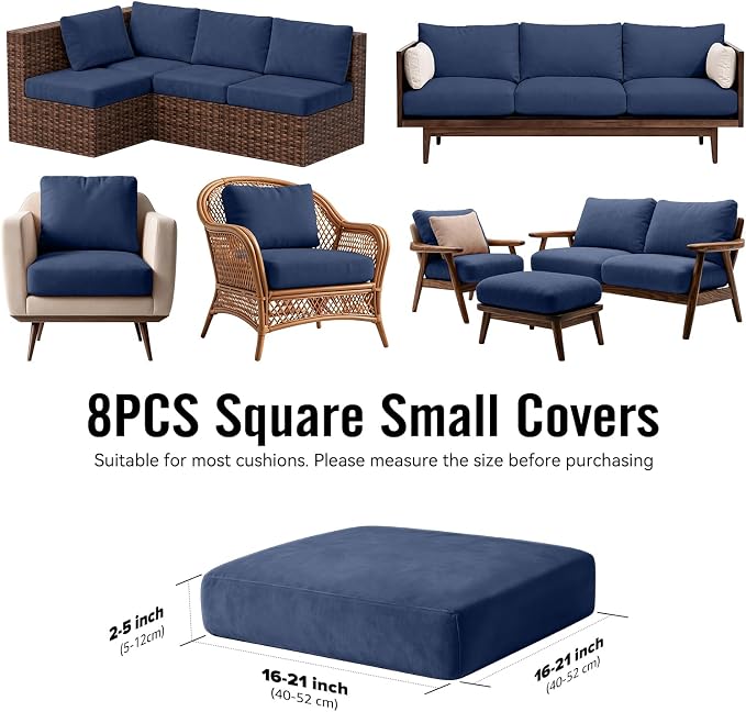 8Pcs Outdoor Cushion Covers, Stretch Patio Furniture Couch Chair Slipcovers | - Image 2