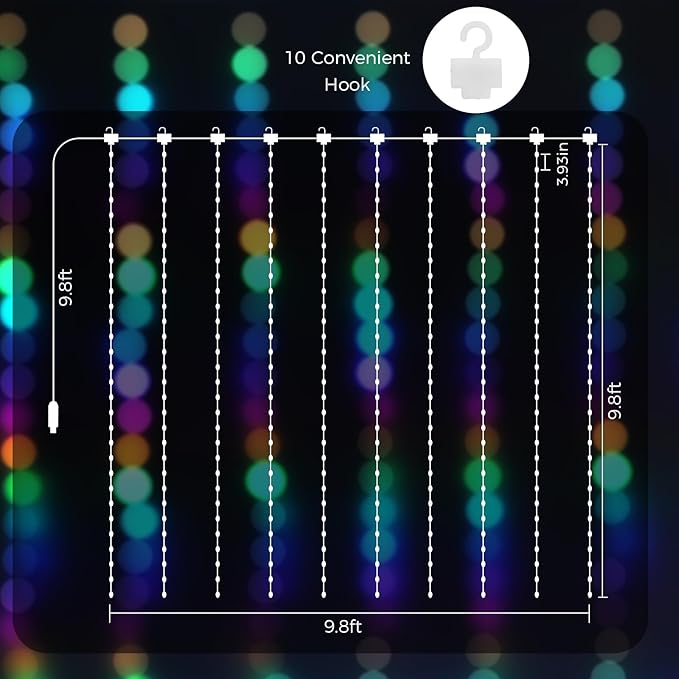 KPORE Smart Fairy Curtain Lights - 300 LED Color-Changing String for Indoor/Outdoor Decor - Christmas, Weddings, Parties & Room Backdrop