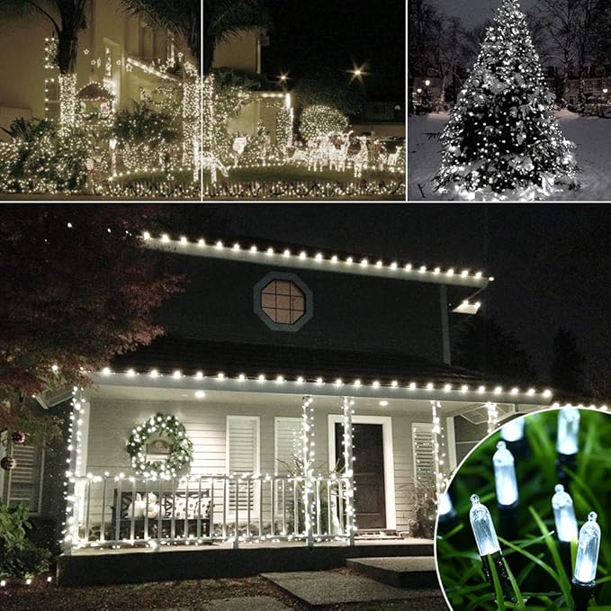 LYHOPE Battery Christmas Lights, 33ft 100 LED Christmas Lights Waterproof 8 Modes Battery Operated String Lights for Outdoor & Indoor, Xmas Tree, Wreaths, Holiday Decoration (Cool White)