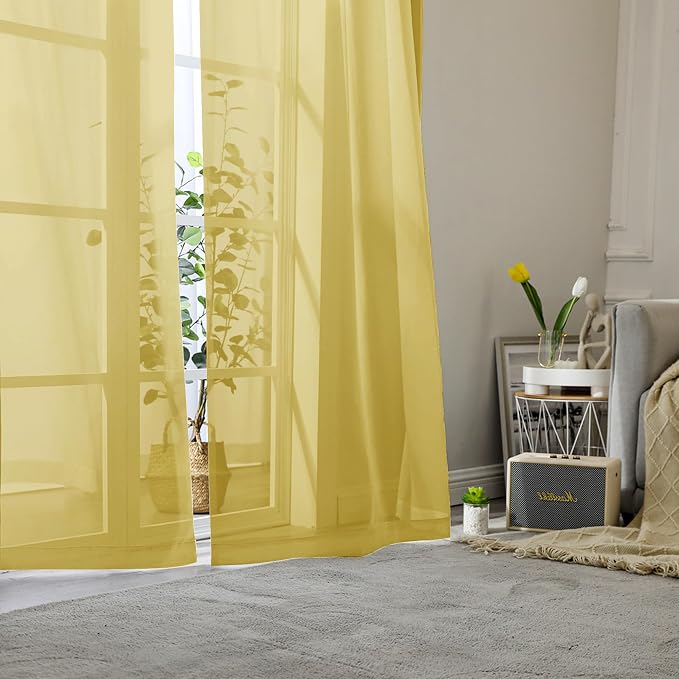 Yellow Sheer Curtains 90 Inches Long 2 Panels, Gauzy Light Filtering Breathable - Image 6